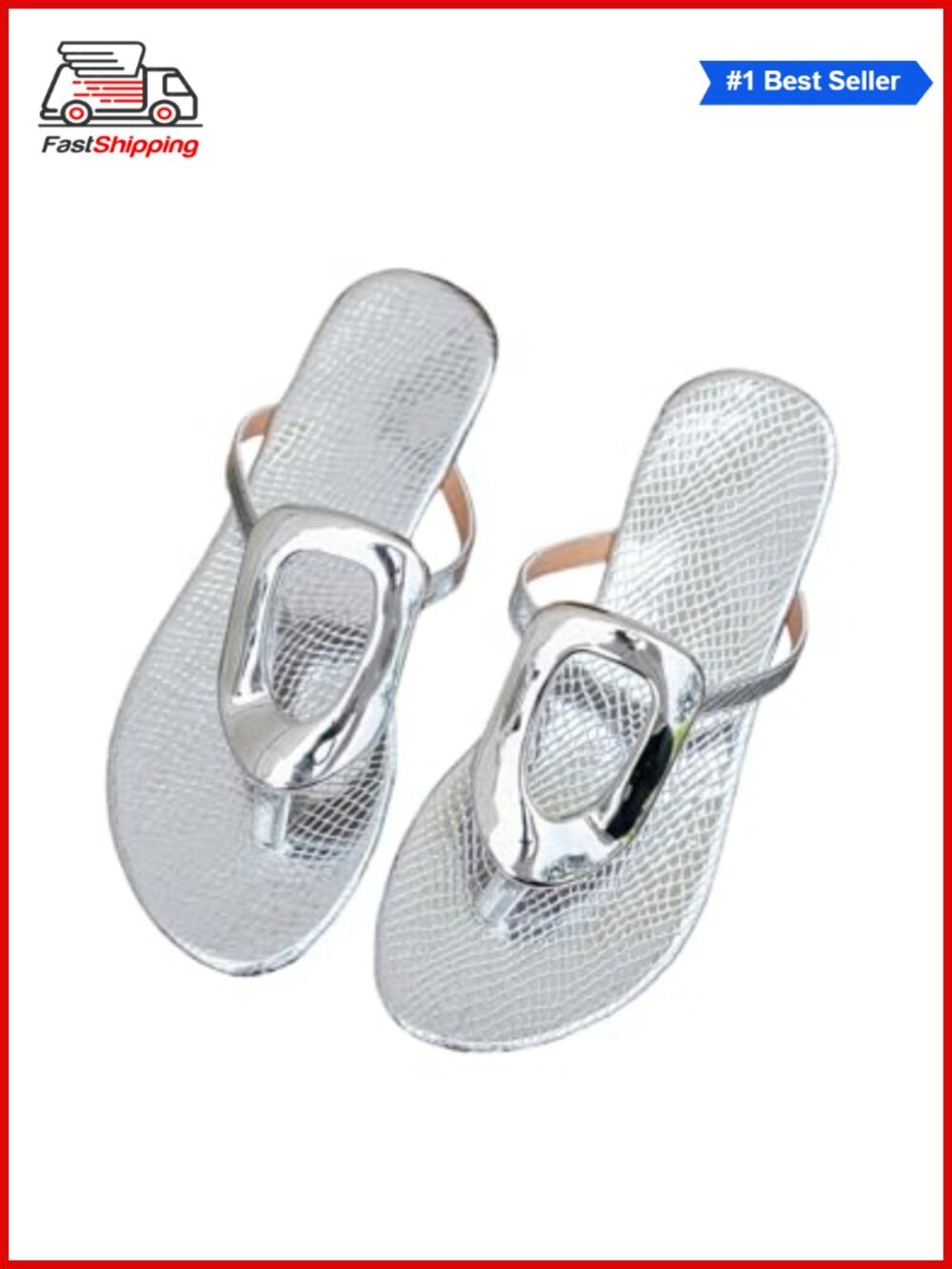 Metallic Thong Flat Sandals Open Toe Dressy Flip Flops Lightweight